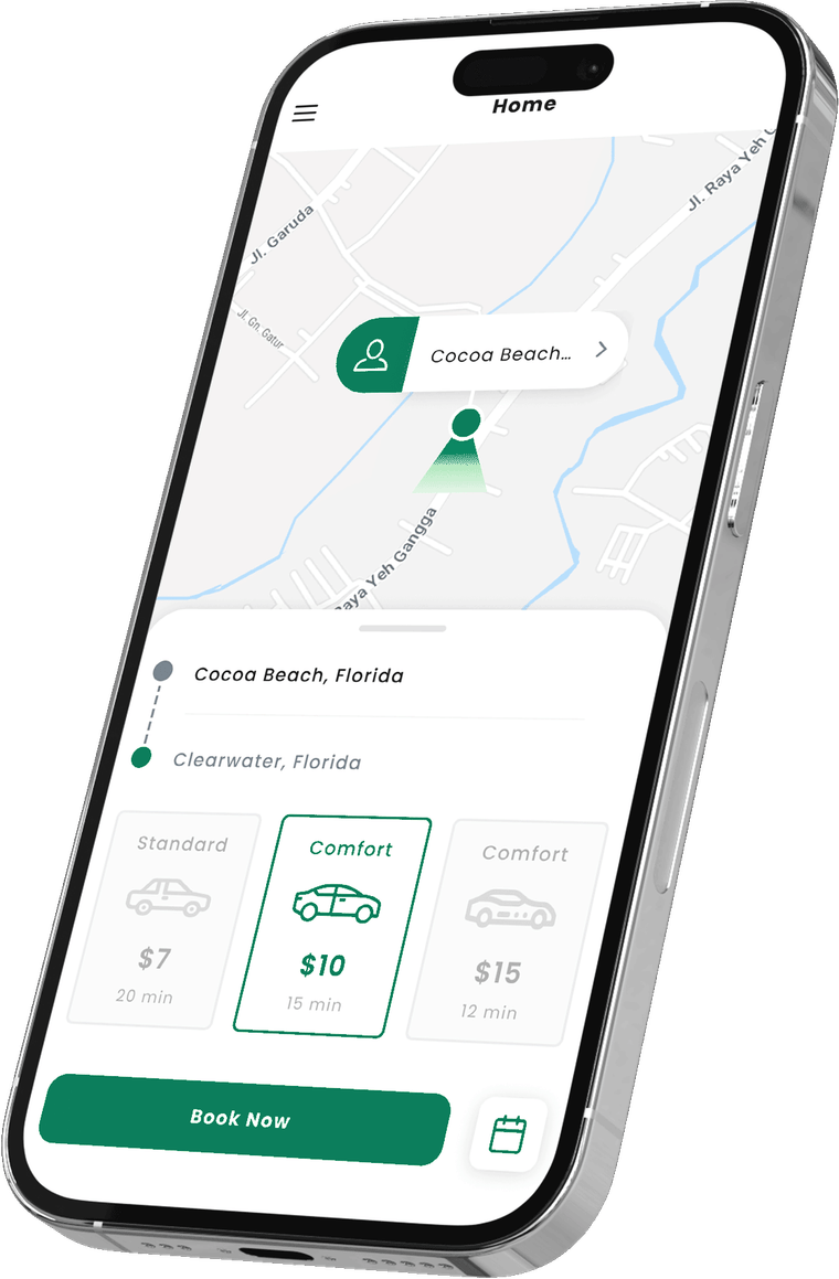 Booking a Book Kerala Taxi ride on a phone — route, vehicle class and fare shown before confirming
