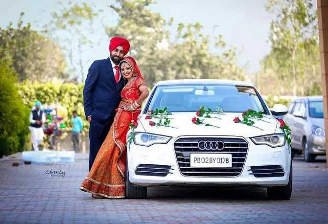 Decorated bridal car ready for a Kerala wedding